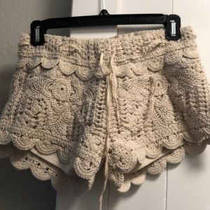 cream crochet shorts